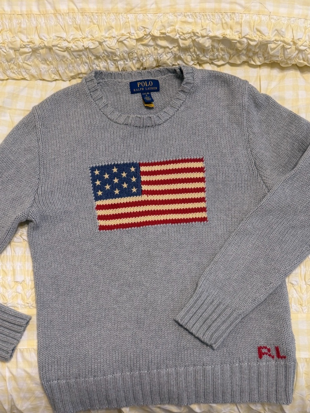 Polo by Ralph Lauren Boys’s Light Gray Flag Crewneck Sweater